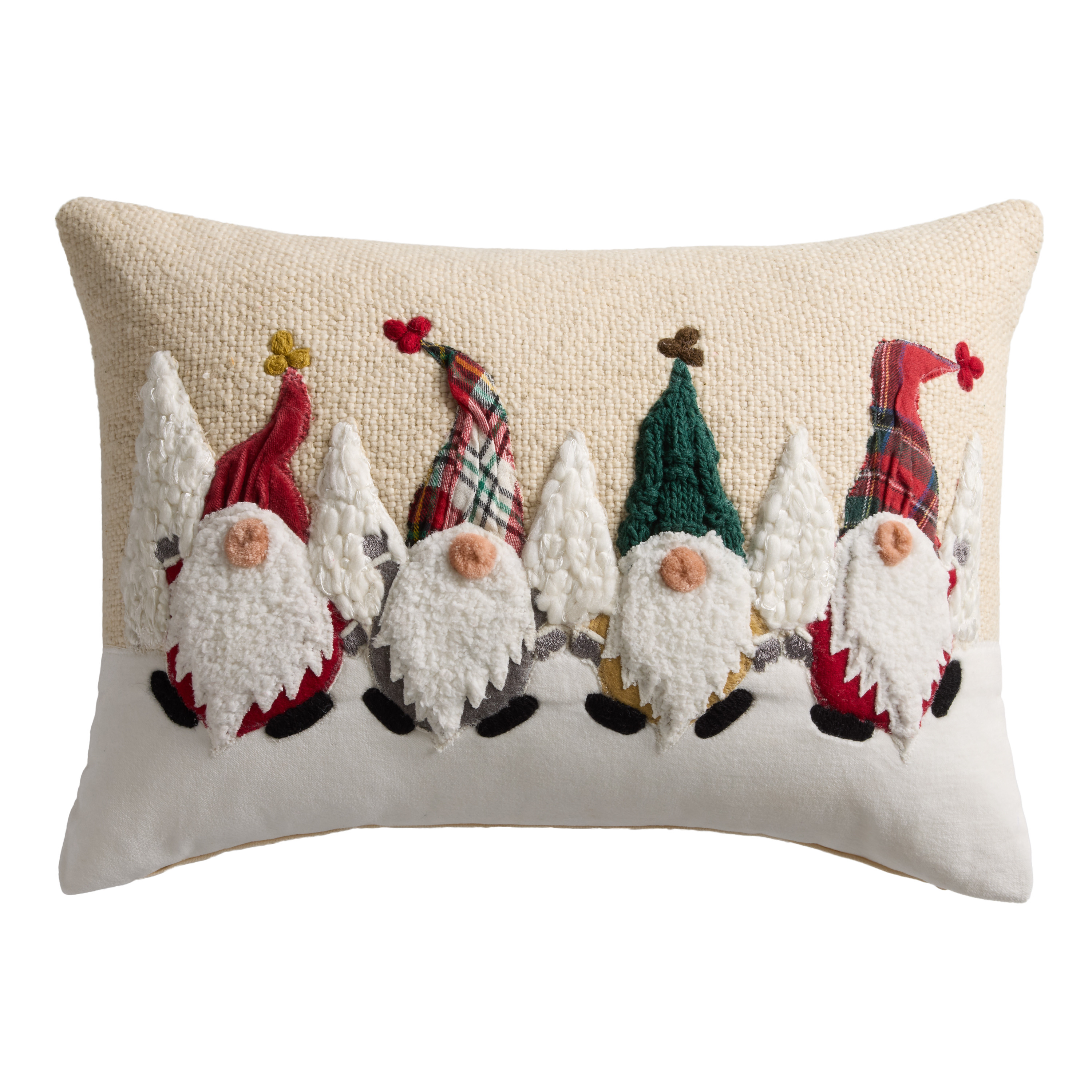 Ivory Snowy Forest Gnomes Lumbar Pillow | World Market
