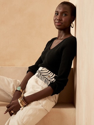 Ribbed V-Neck Sweater Top | Banana Republic (US)