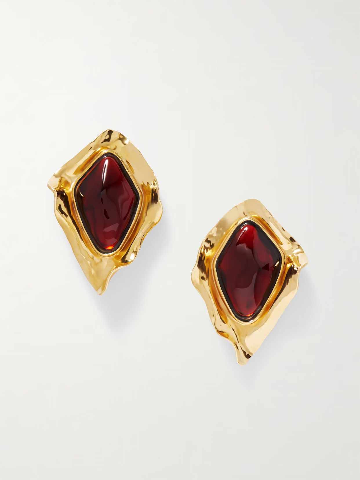 SAINT LAURENT - Gold-tone Resin Clip Earrings - Red | NET-A-PORTER (UK & EU)