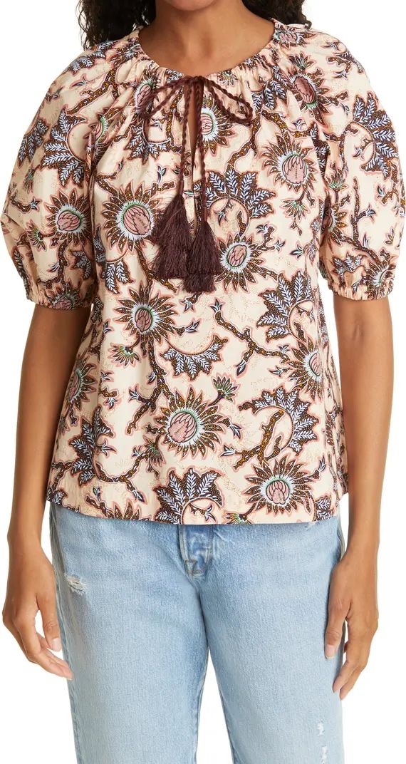 Elly Print Tassel Tie Neck Top | Nordstrom