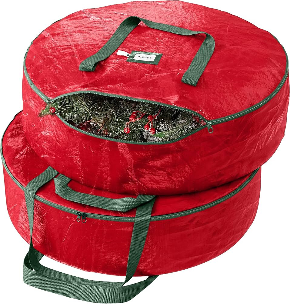 Heavy Duty Wreath Storage Bag 30 Inch, 2-Pack - Christmas Wreath Storage Container Red - Waterpro... | Amazon (US)