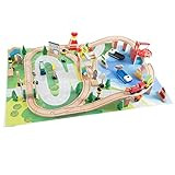 Wooden Train Set with Play Mat for Kids - Includes Deluxe Wood Tracks, Train Cars, Boats, Accessorie | Amazon (US)
