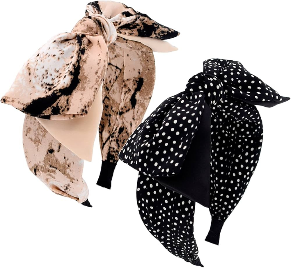 BEGOOD Bow Headbands for Women Double Layer Bow Knotted Headband Polka Dots Wide Headbands Fashio... | Amazon (US)