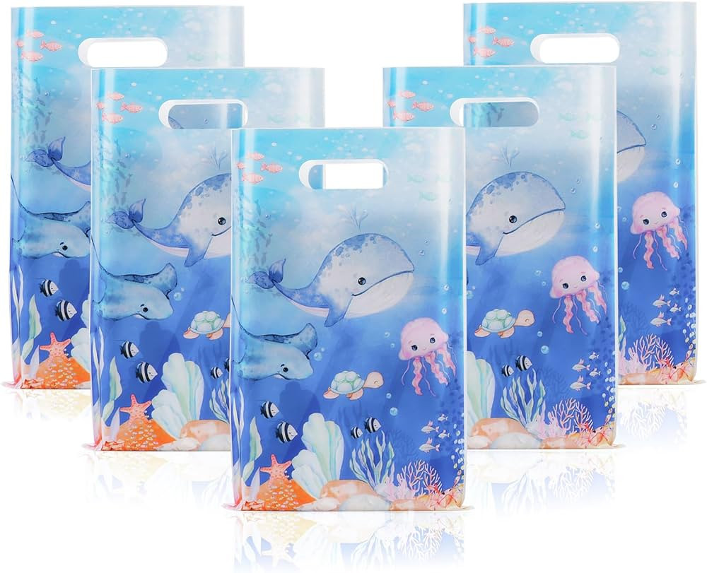 Mikzhskr 30Pcs under the Sea Party Favors Bags with Handle Blue Ocean Animals Themed Goodie Candy... | Amazon (US)