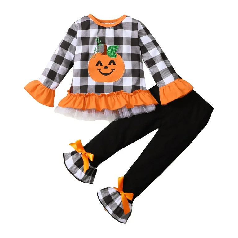 Baby Girls Halloween Clothes Set Pumpkin Flared Sleeves T Shirts Long Pants 2PC | Walmart (US)