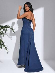 SHEIN SXY Women's Strapless Denim Dress | SHEIN