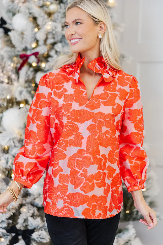 Travel Well Red Floral Brocade Blouse | The Mint Julep Boutique