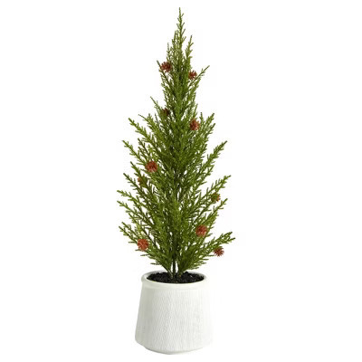 Nearly Natural 20-in Cedar Pine Natural Look Artificial Tree with Mini Pine Cones in Decorative Planter | Target