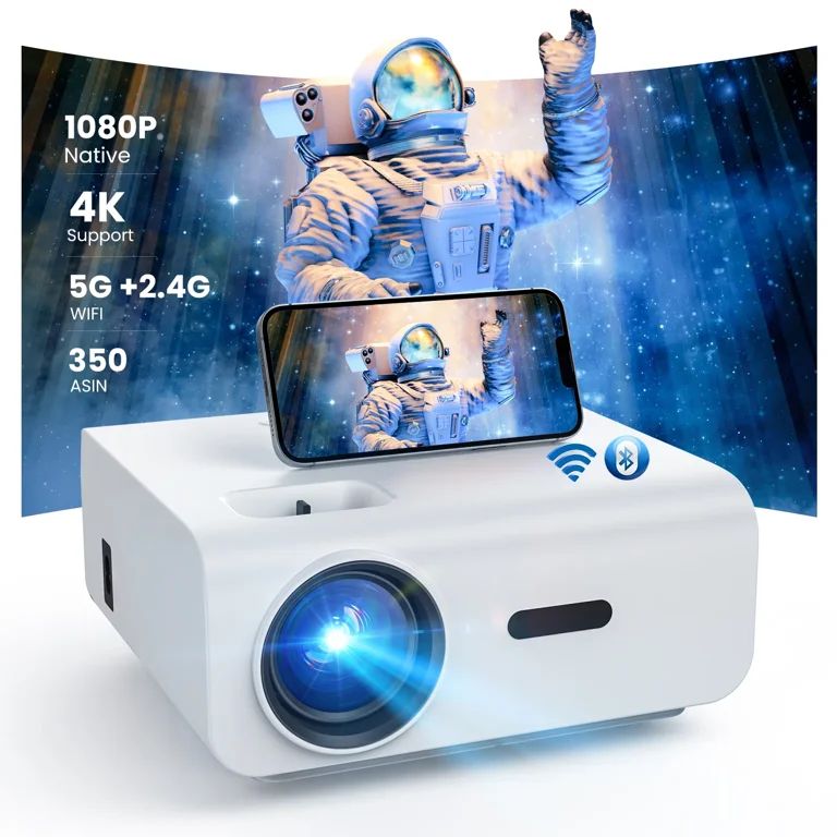 Groview 5G/2.4G WiFi Bluetooth Projector, 12000 Lux Native 1080P Projector with 100" Projector Sc... | Walmart (US)