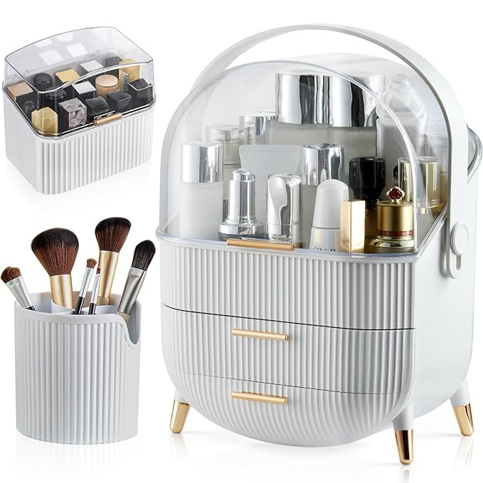 CANITORON Makeup Organizer,Skincare Organizer with 2 Drawers and Brush Storage Box,Lipstick Holde... | Amazon (US)