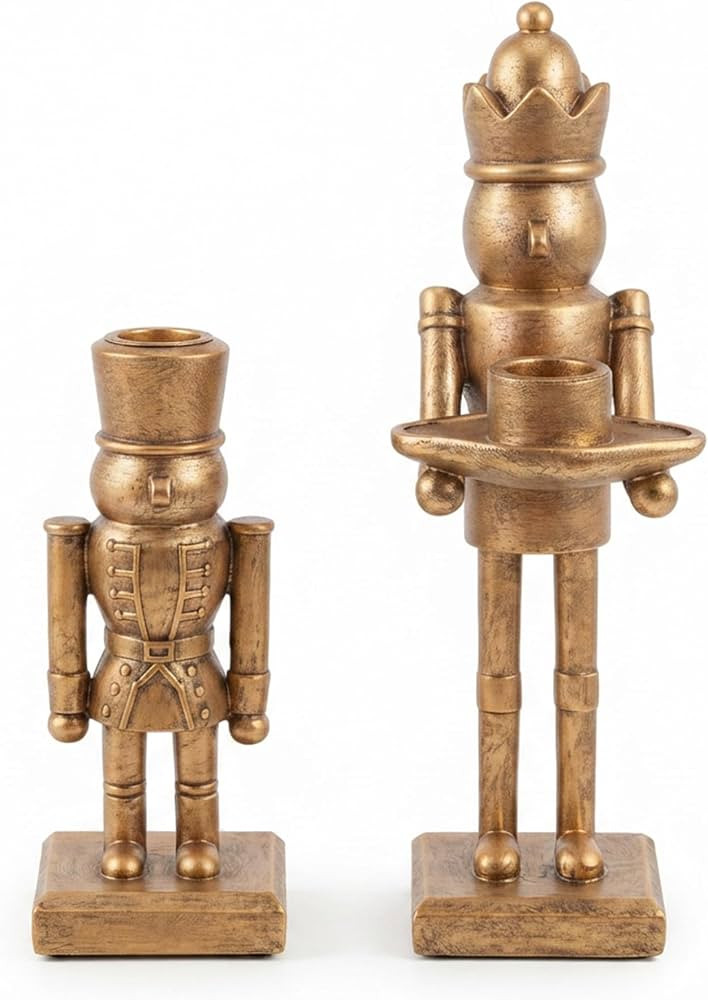 TwoDays Nutcracker Taper Candle Holders, Gold Resin, Set of 2 | Amazon (US)