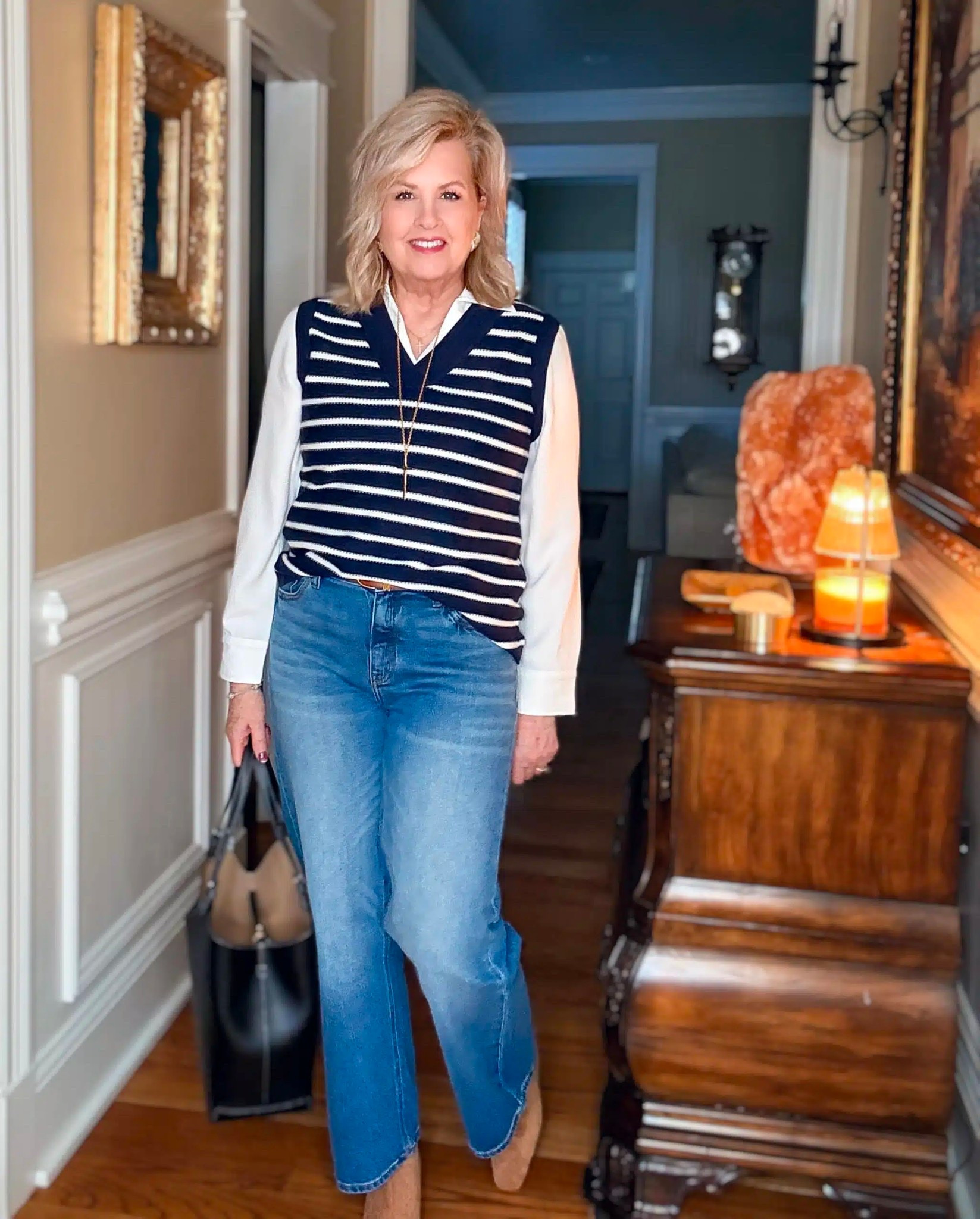Navy is the new neutral! My vest is a size 1 | jeans size 29 | belt size large. I’m carrying one of my favorite totes from Quince! 

#LTKgrwm #LTKootd #LTKWorkwear