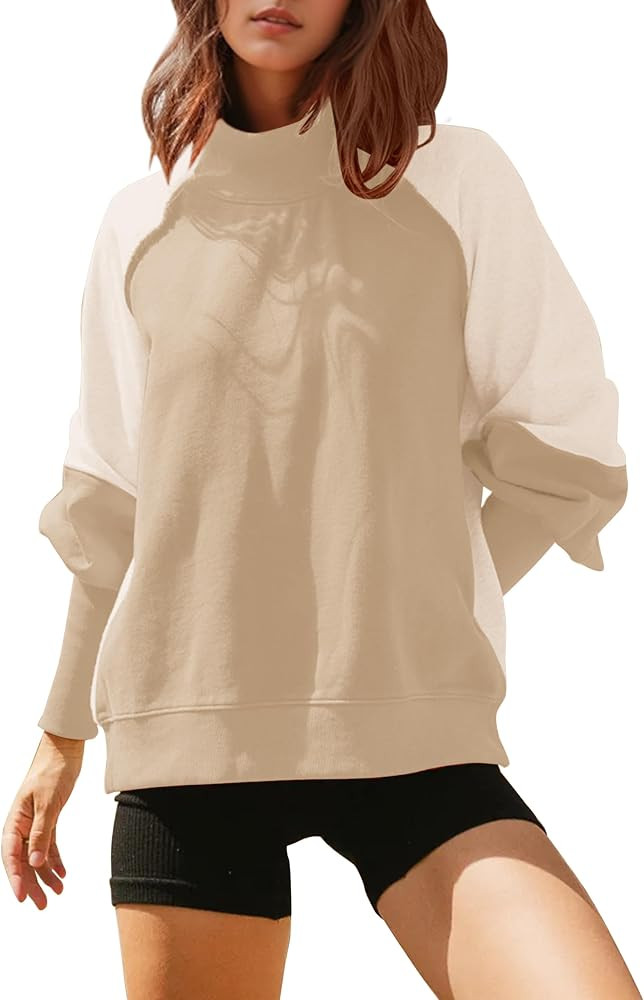 MISSACTIVER Women's Mock Neck Oversized Sweatshirts Casual Color Block Long Sleeve Contrast Shoul... | Amazon (US)