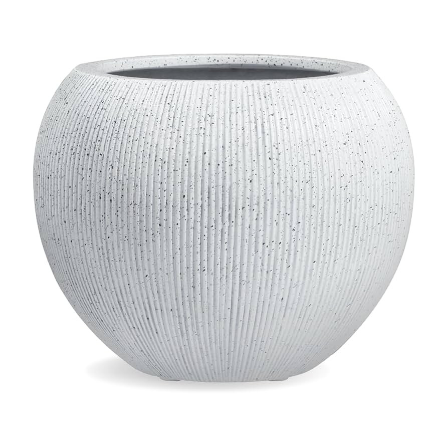16"H x 20"D Globo Fiberstone Round Planter with Drainage Hole, Weather Resistant, Ribbed Finish, ... | Amazon (US)