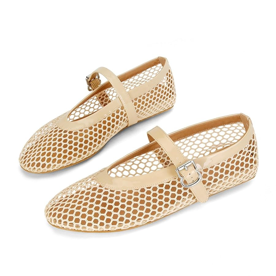 MICIFA Women's Mesh Ballet Flats Fishnet Ballerina Flats Buckle Strap Mary Jane Flats Causal Dail... | Amazon (US)