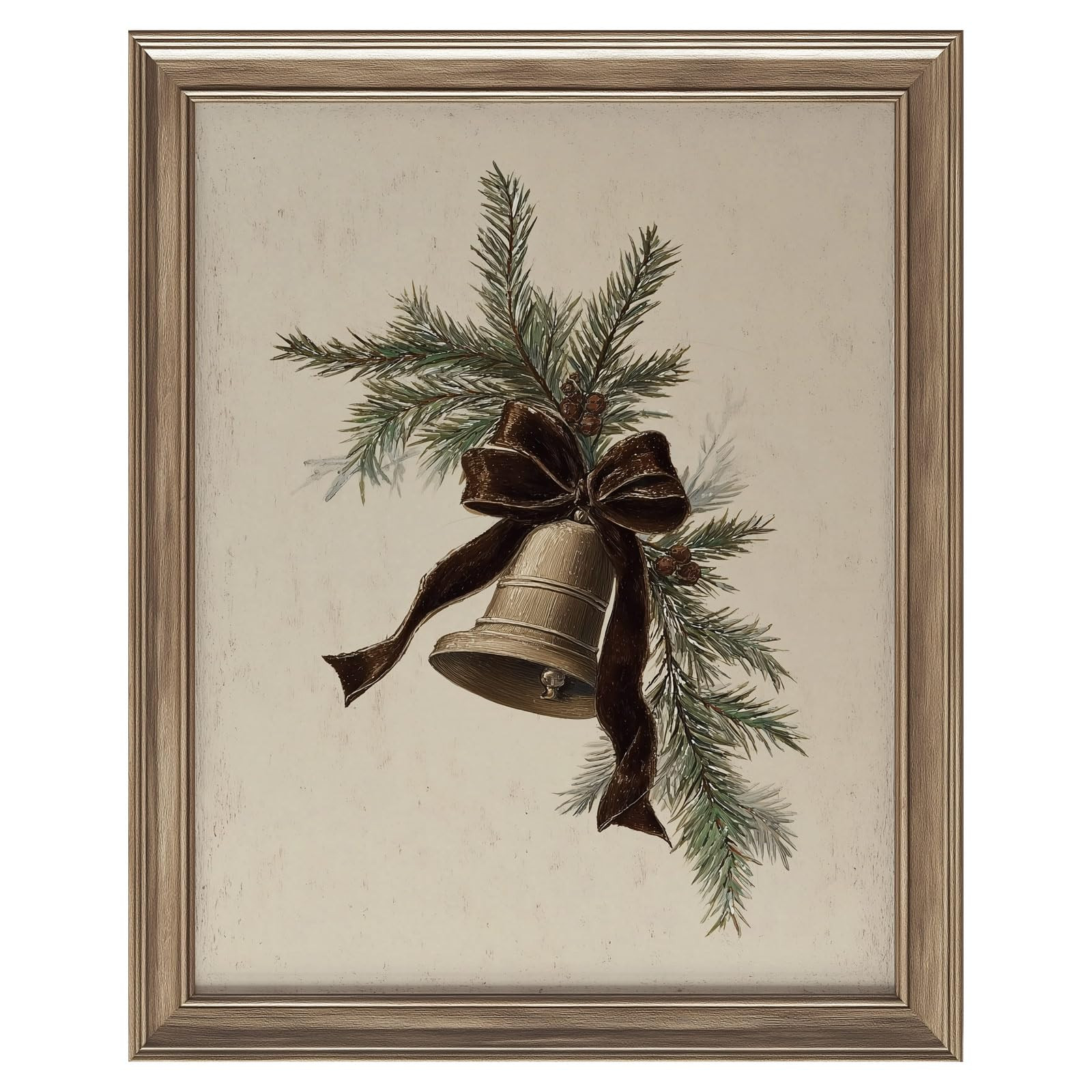 llguiidecal Vintage Christmas Bell Wall Art Print, Rustic Holiday Ornament Painting with Pine Bra... | Amazon (US)