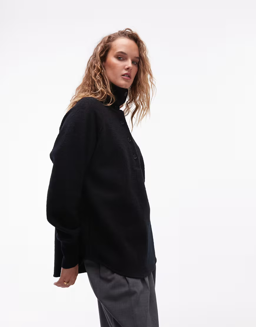 ARKET boiled wool sweater with polo collar in black-Navy | ASOS (Global)