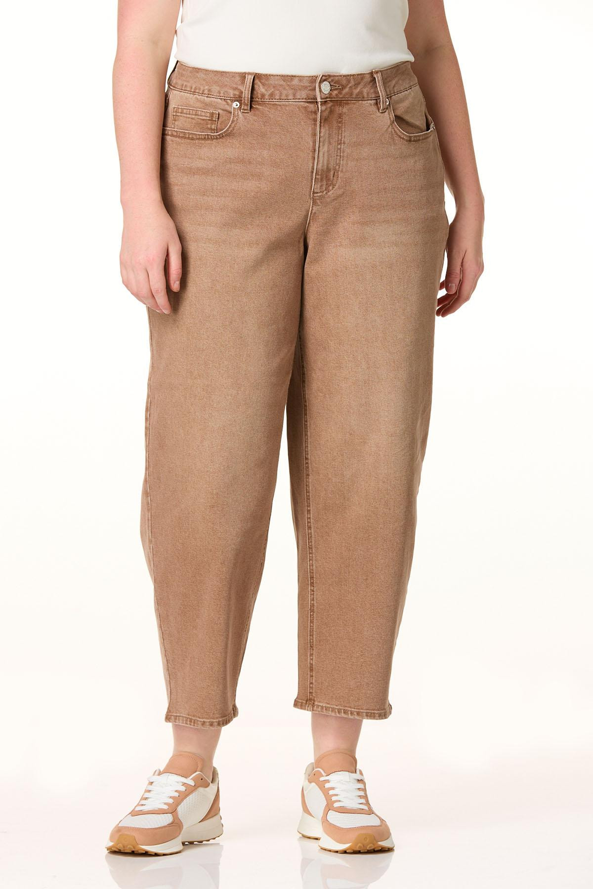 Plus Size Brown High Rise Barrel Leg Jeans | Cato Fashions