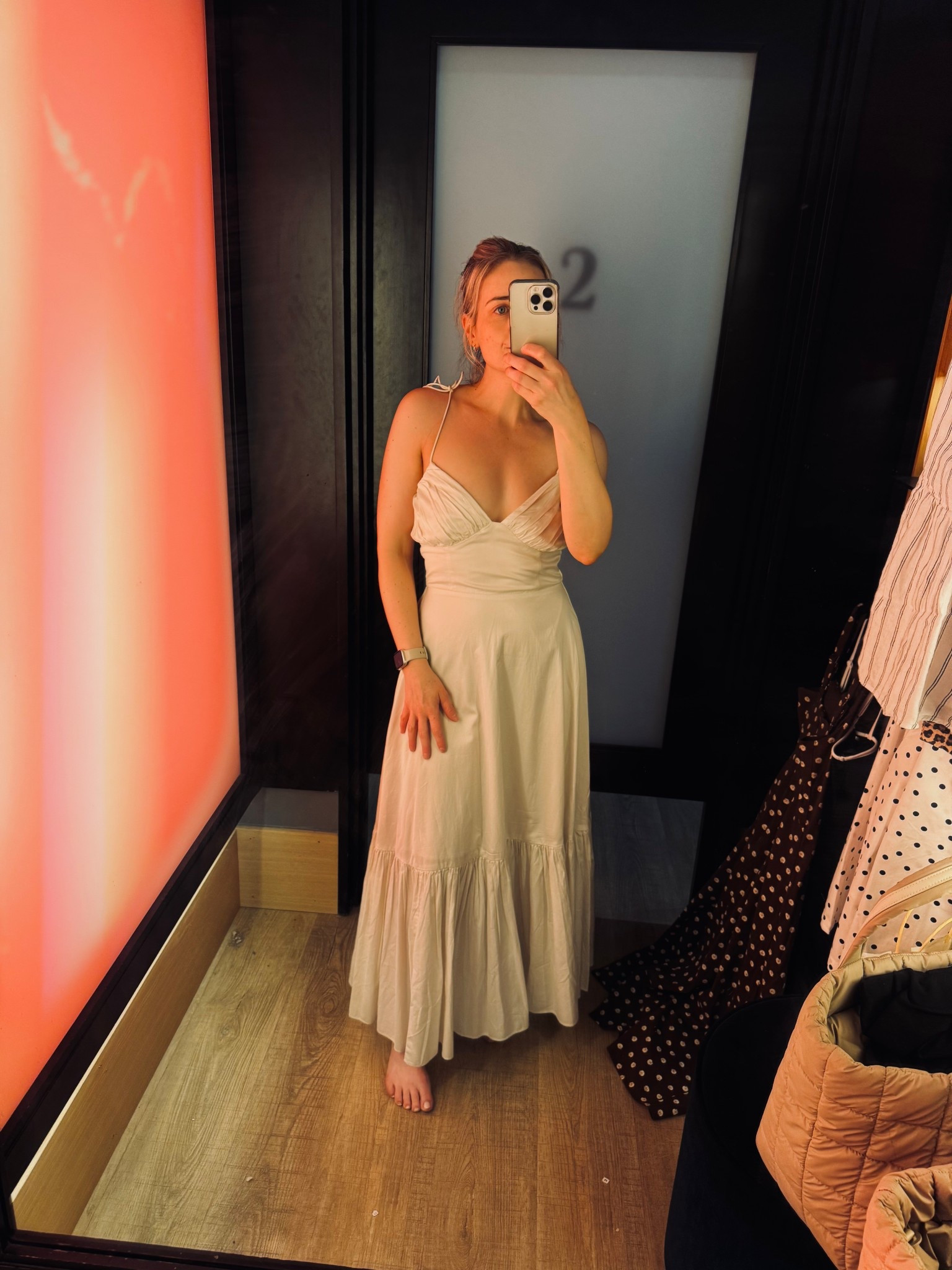 I loved this dress although I think it might fit someone with a larger chest a little better. Regardless, it was so chic. It has a satin-y feel and comes in a few different colors but would be a great option for a bride to be event. Use code LOTUS15 for an extra 15 % off at checkout. 

#LTKSaleAlert #LTKWedding #LTKStyleTip