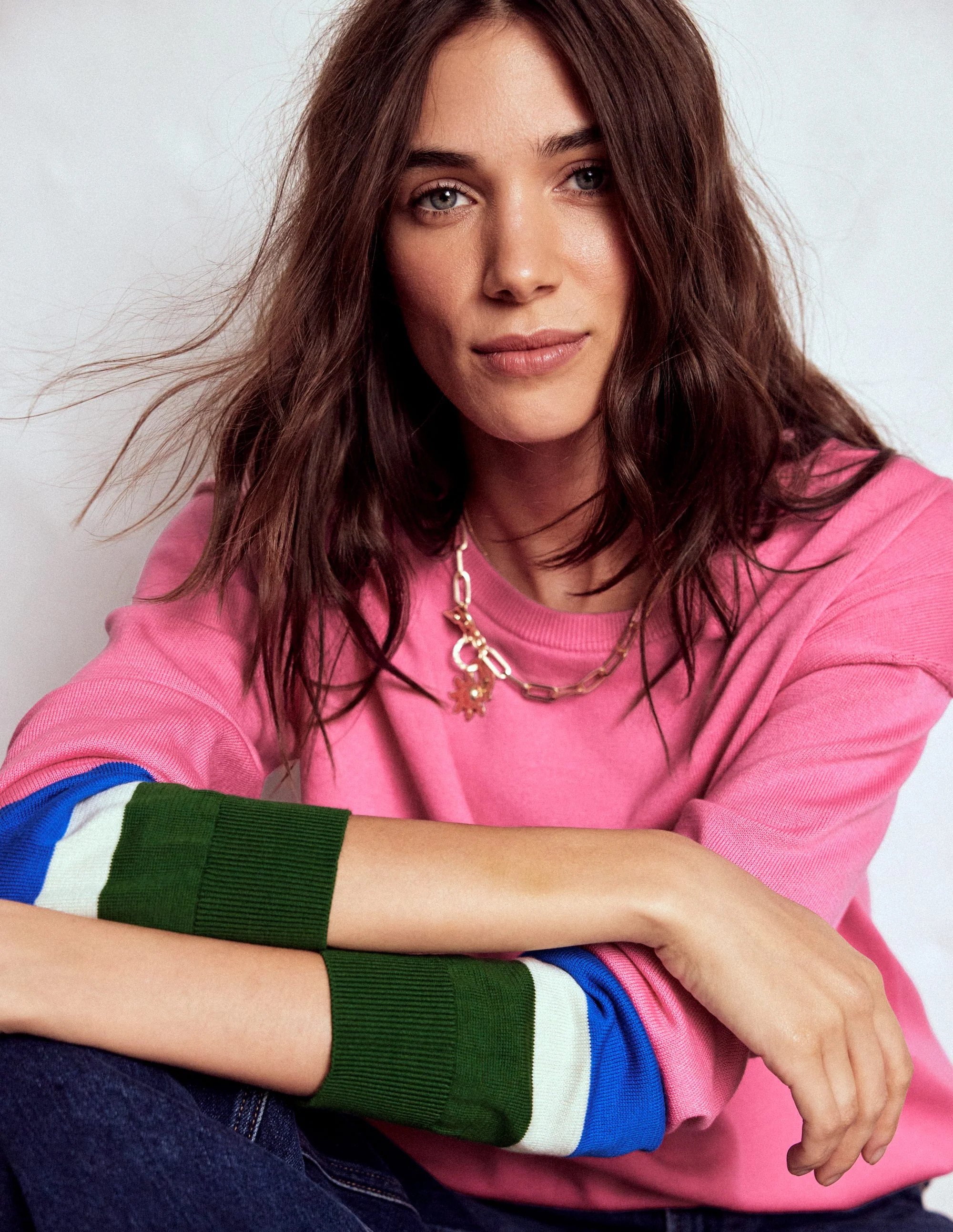 Lara Relaxed Cotton Jumper-Pink Lemonade, Cuff Stripe | Boden (US)