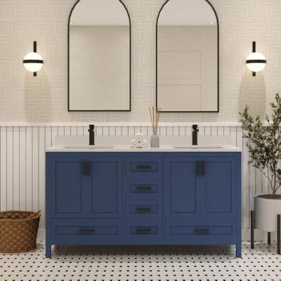 Maya 60'' Double Bathroom Vanity with White Quartz Top | Wayfair North America