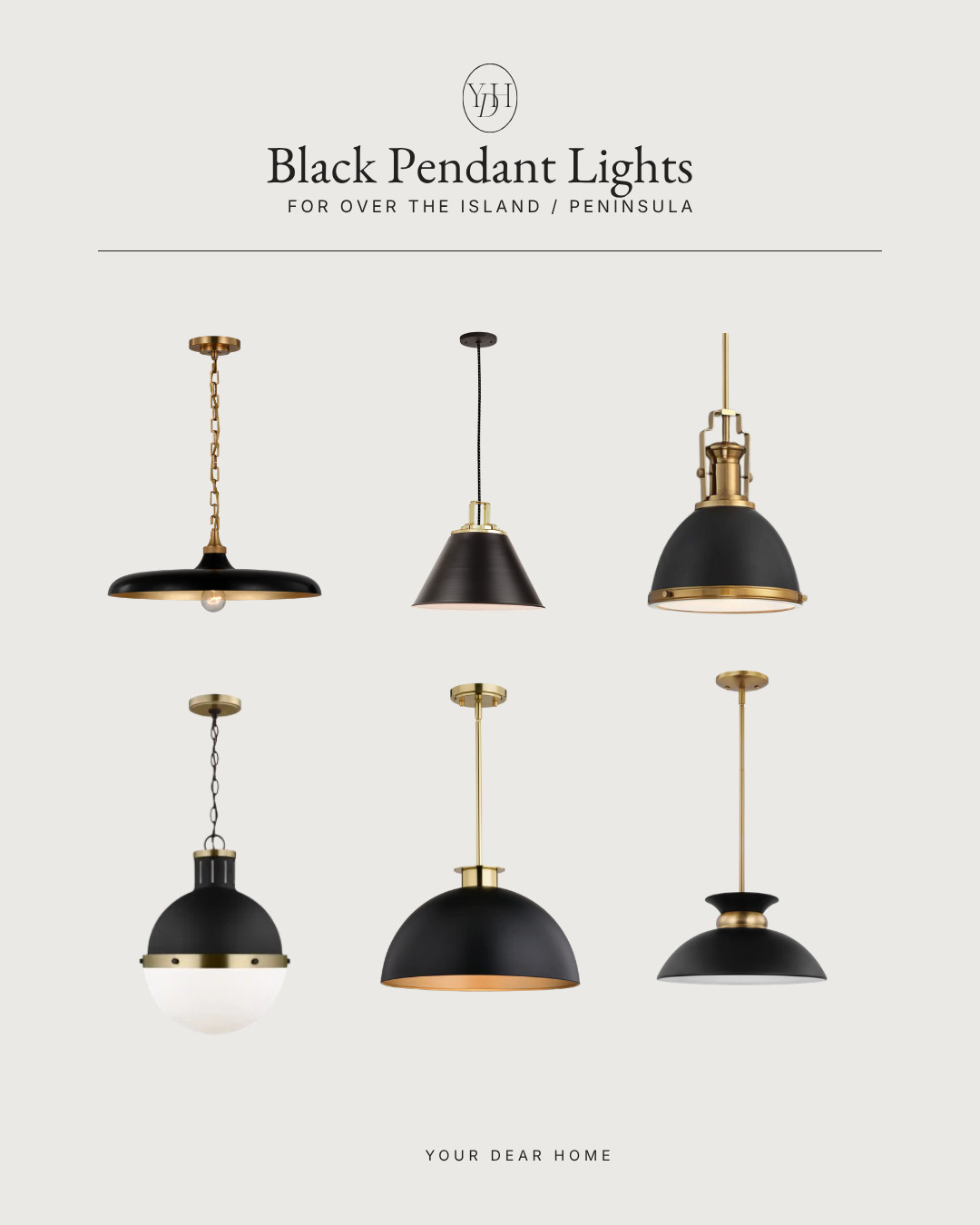 One of my favorite ways to add contrast to a kitchen without overwhelming it is through lighting. Black pendant lights over an island or peninsula create that perfect grounding moment while still feeling timeless. I especially love them paired with warm brass accents because they add depth, warmth, and a little vintage charm all at once. 

 #LTKHome