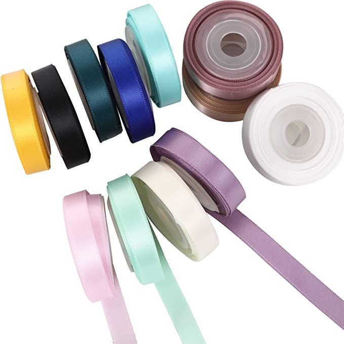 Double Faced Satin Ribbon 3/8 Inch 12 Colors 60 Yard Silk Fabric Ribbon Assorted Ribbon Set Perfe... | Amazon (US)