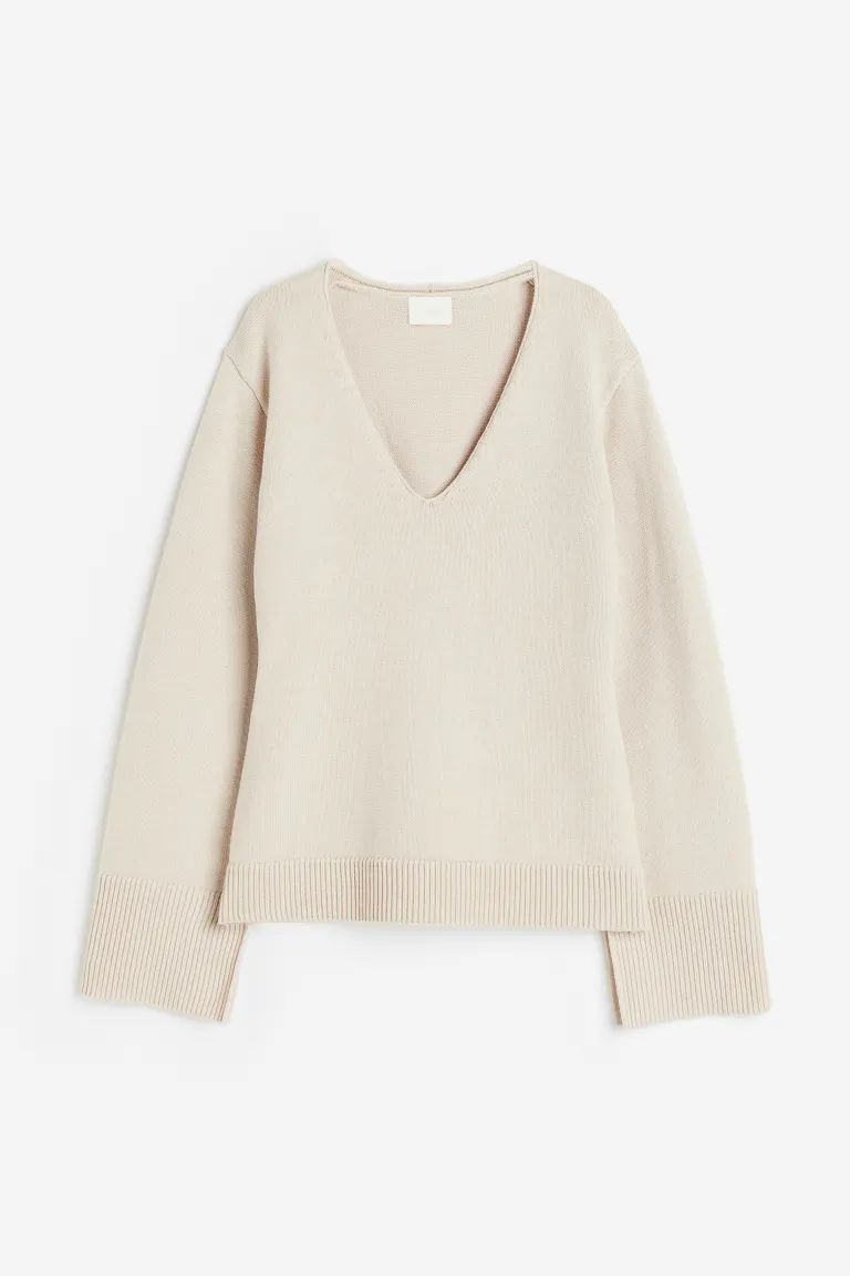 V-neck Sweater - Light beige - Ladies | H&M US | H&M (US + CA)