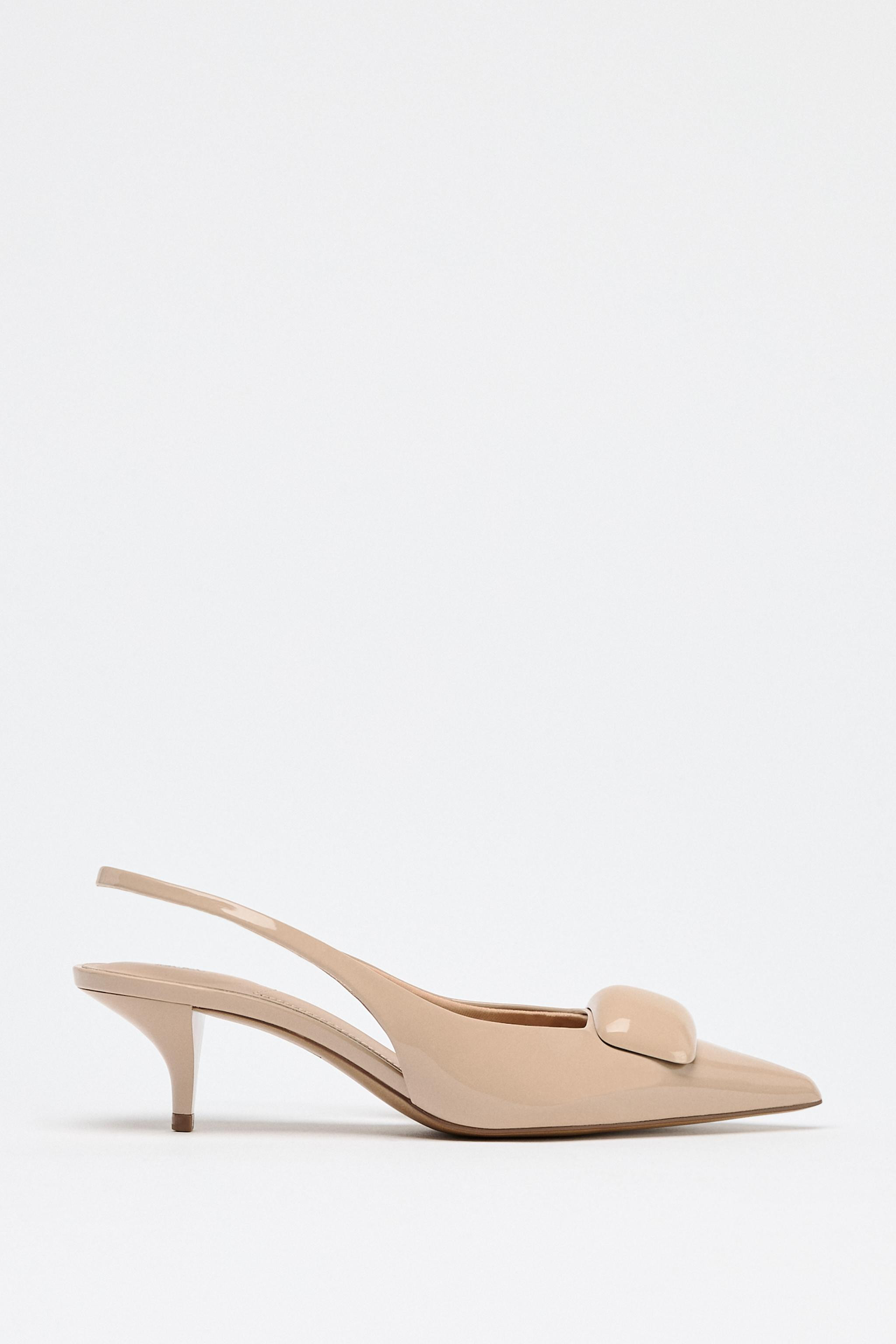Sling back shoes with faux patent leather effect. Thin heel. Front metal detail. Back strap with ... | Zara US