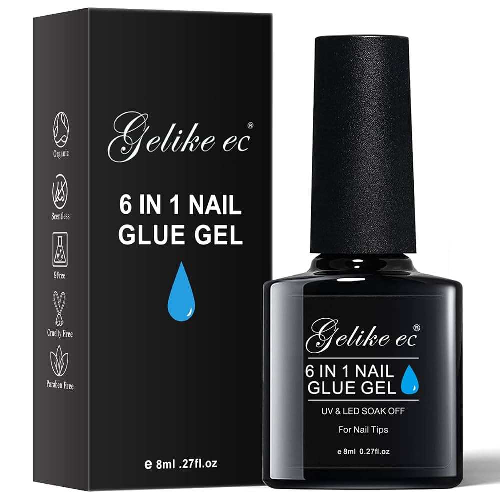 Gelike EC Gel Nail Glue UV Light: 6 in 1 Adhesive Gel Nail Polish, Strong Nail Glue for Press On ... | Amazon (US)