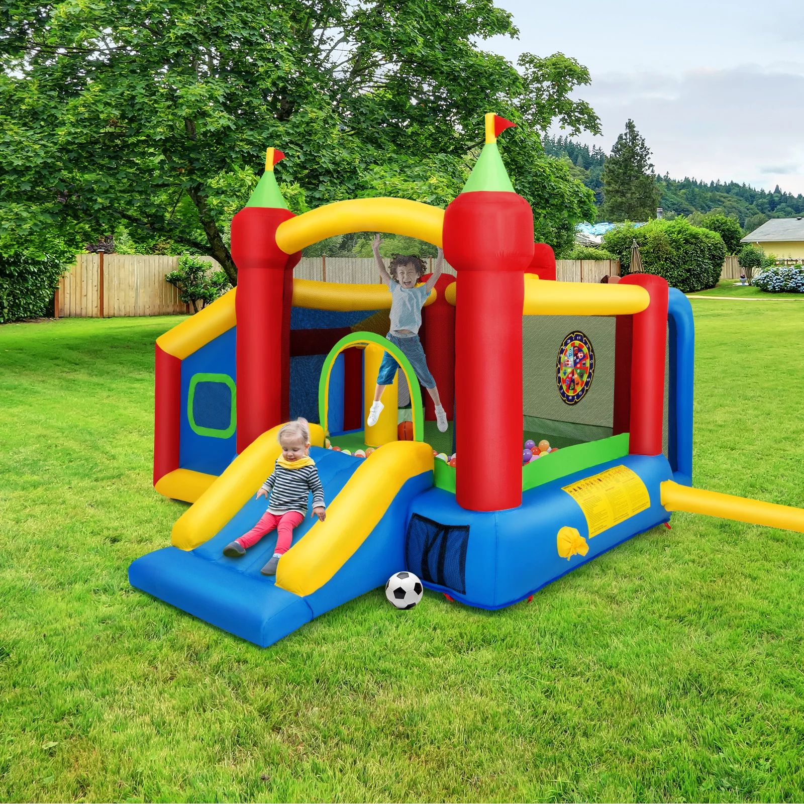 Costway Inflatable Bounce House, 7-in-1 Jump and Slide Bouncer w/ Basketball Rim, Football & Ocea... | Walmart (US)