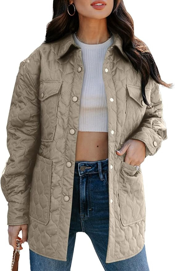 EVALESS Quilted Jackets for Women Lightweight Long Sleeve Button Down Puffer Jacket Warm Winter C... | Amazon (US)