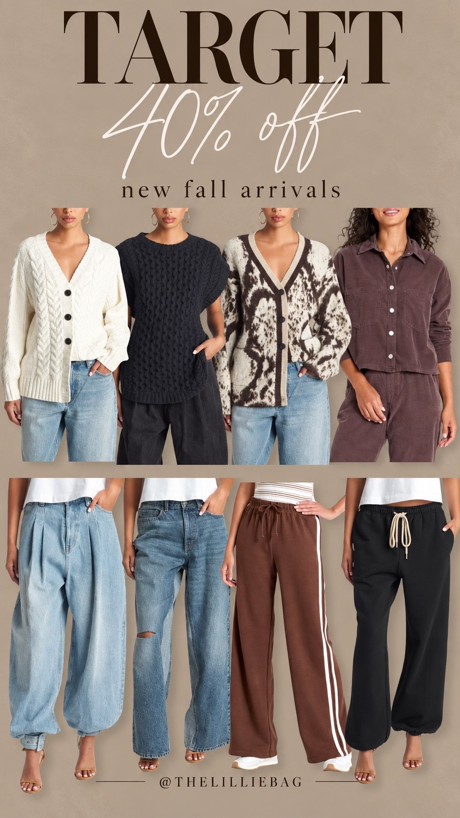 The cream cardigan and those wide-leg jeans… that’s my fall outfit right there 🍂 Target’s new fall arrivals are 40% off for Target Circle members! Rounded up sweaters, denim, and comfy pants you can mix into your everyday outfits 🙌

Fall style. Jeans. Denim. Target sale.