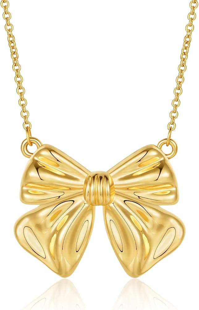 Apsvo Gold/Silver Bow Necklace, Dainty Bow Ribbon Pendant Choker Bow Jewelry Gift for Women | Amazon (US)
