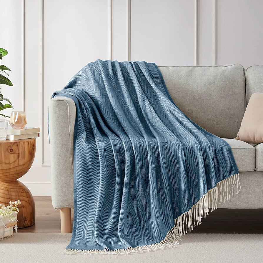 BOURINA Decorative Herringbone Faux Cashmere Fringe Throw Blanket Lightweight Soft Cozy for Bed o... | Amazon (US)