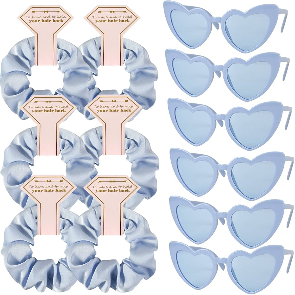 Satin Bridesmaid Scrunchies Bachelorette Hair Ties Set of 6 sunglasses Bridal Shower No Damage Ha... | Amazon (US)
