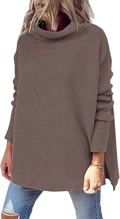 LILLUSORY Women's Mock Turtleneck Sweaters Oversized Long Sleeve Casual Knit Pullover 2026 Tunic ... | Amazon (US)