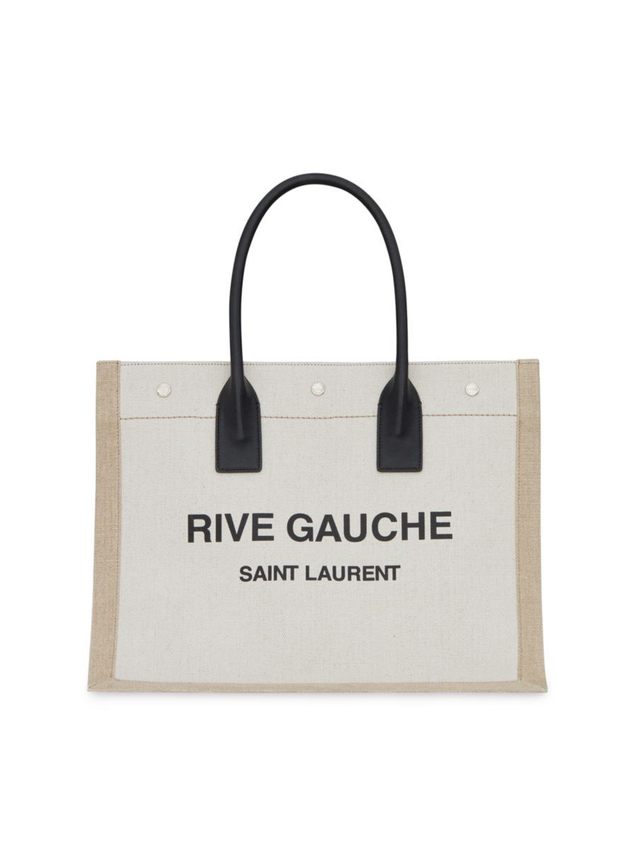 Rive Gauche Small Tote Bag In Linen And Leather | Saks Fifth Avenue