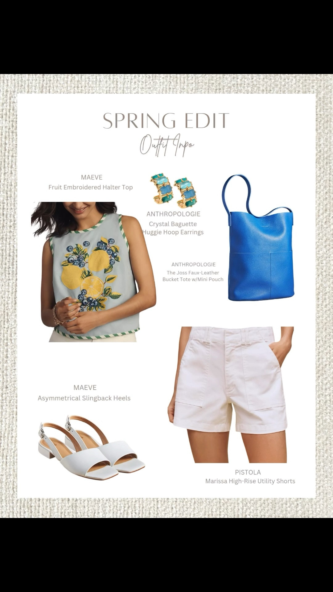 Spring called and said: add lemons. This embroidered top is giving playful yet polished vibes. Paired with crisp white shorts and a pop of blue—fresh, fun, and totally clickable!

spring outfit, fruit top outfit, embroidered halter top, casual chic spring look, white utility shorts, colorful tote bag, spring fashion finds, Anthropologie outfit, Maeve top, spring style edit, LTK spring picks, weekend outfit idea, cute spring outfit



#LTKShoeCrush #LTKStyleTip #LTKItBag