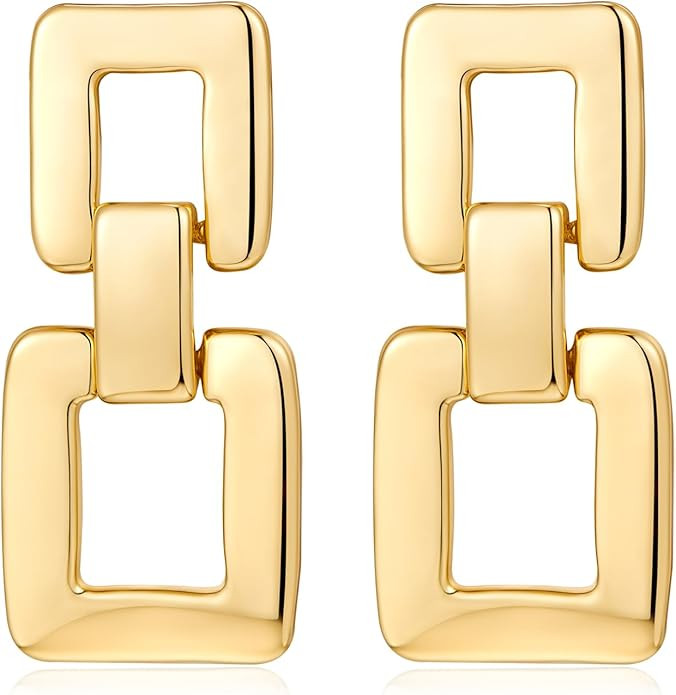 MUYAN Gold Silver Geometric Drop Dangle Earrings for Women Brushed Link Square Dangle Earrings Je... | Amazon (US)