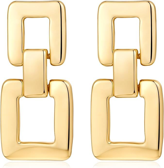 MUYAN Gold Silver Geometric Drop Dangle Earrings for Women Brushed Link Square Dangle Earrings Je... | Amazon (US)