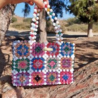 Rainbow Bag - Granny Square Purse Crystal Beaded Top Handle Beads Handbags Vintage | Etsy (US)