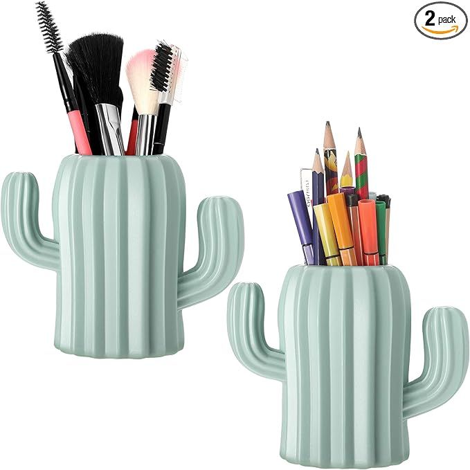 2 Pieces Cactus Pen Holder Cactus Pen Pencil Container Desktop Supplies Pen Cups Cosmetic Makeup ... | Amazon (US)