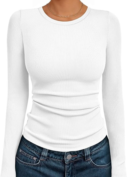 AUTOMET Women's Ribbed Long Sleeve Shirts Basic Top For Fall Work & Casual | Amazon (US)