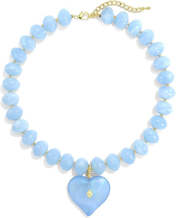 Elegance 11 designs Chunky Heart Necklace for Women, Colorful Acrylic Beaded Statement Puff Heart... | Amazon (US)