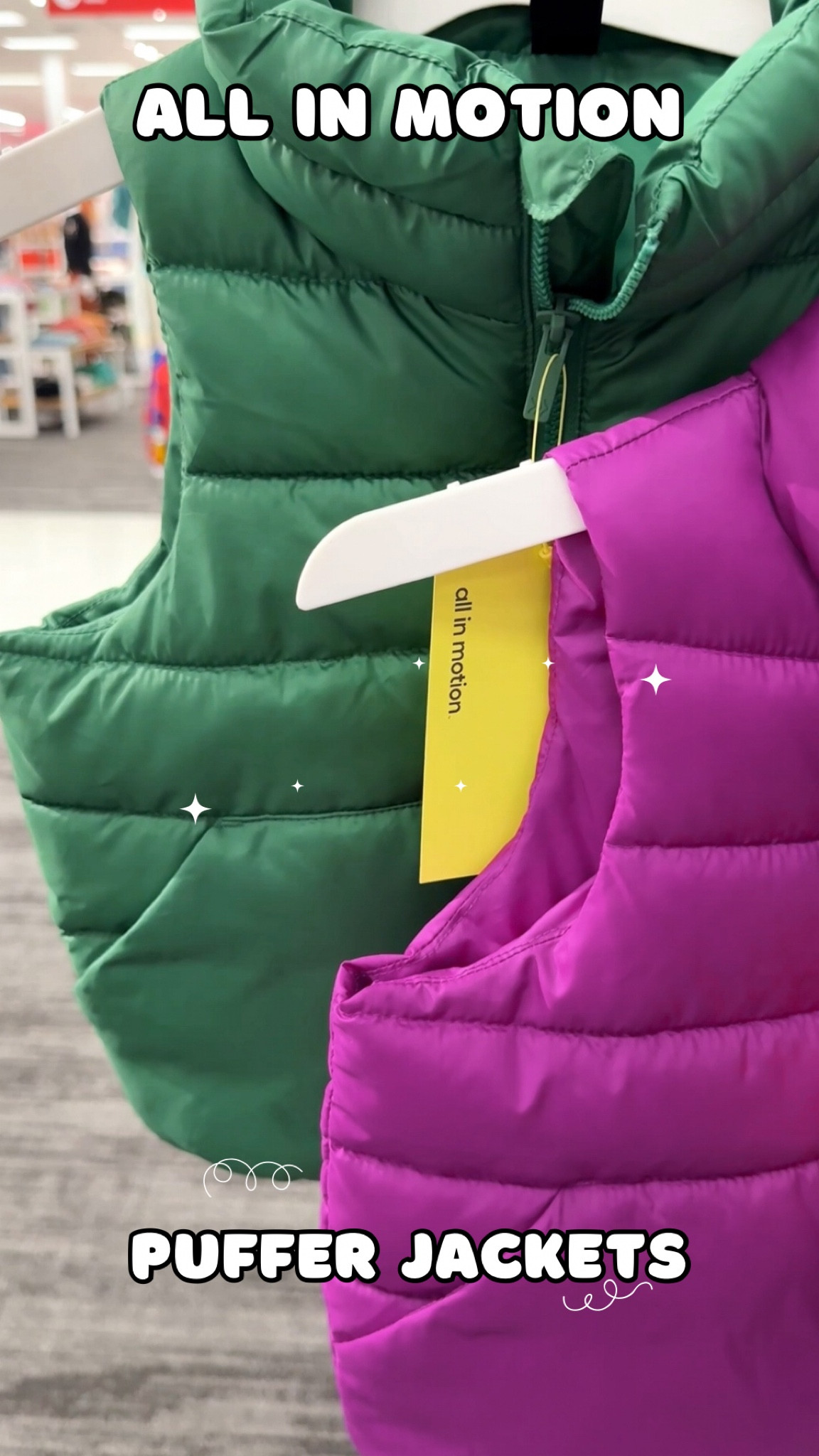 colorful all in motion puffer vests to keep your wee ones stylish and warm! @target #allinmotiontarget #allinmotion #allinmotionactivewear #targetkids #targetkidsfinds #target #targetmusthaves #winterfit #puffervests #kidswinterclothes 