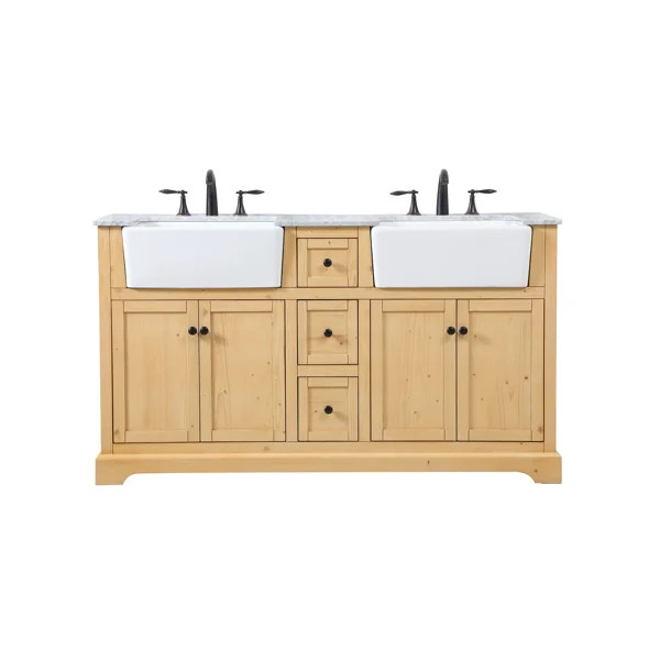 Pardue 60'' Double Bathroom Vanity with Carrara Marble Top | Wayfair North America