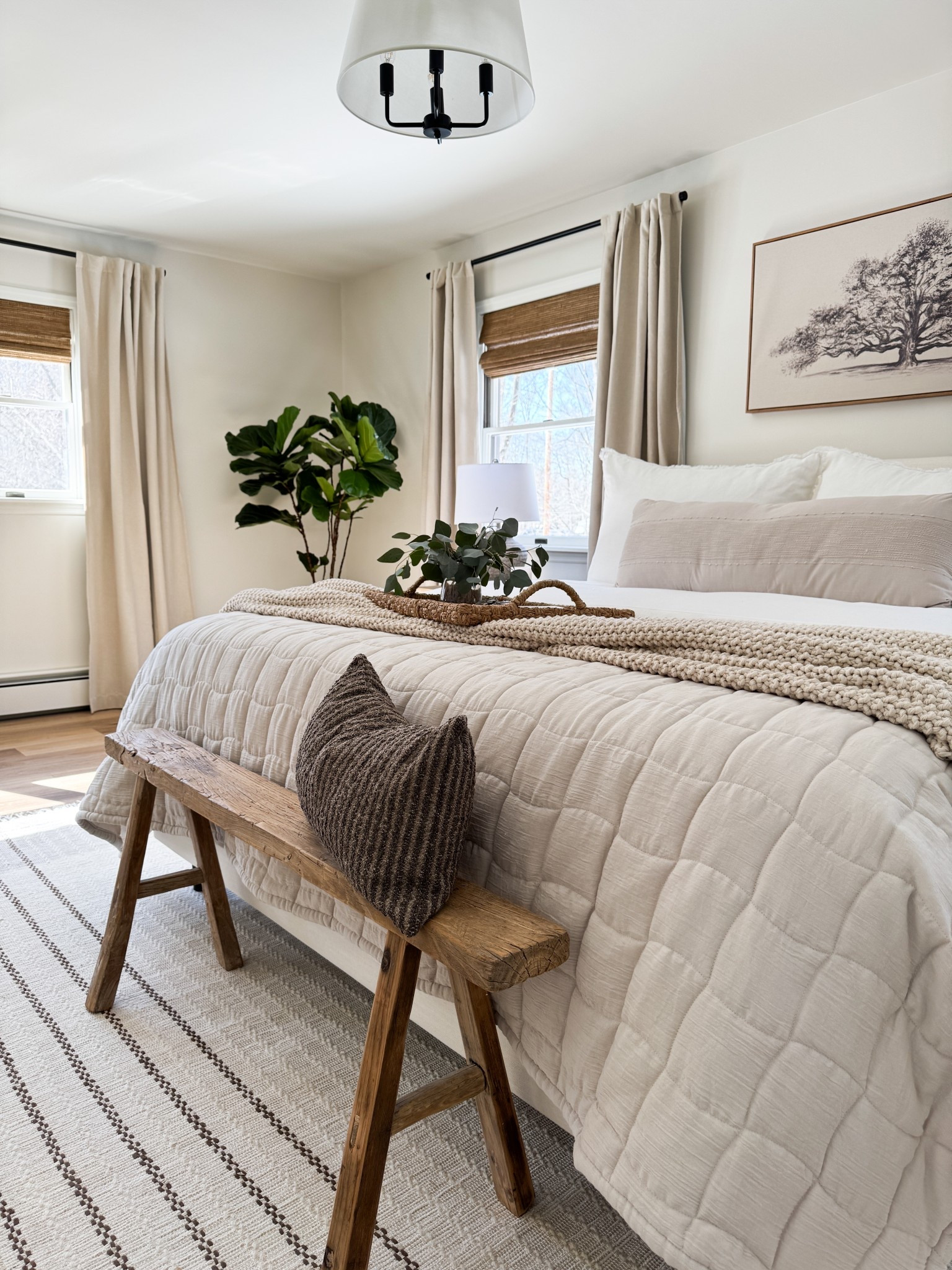We added bamboo blinds to our room! Absolutely love this shade and we have it throughout several rooms of our home. 

Details: 
Natural Ramie Bamboo Shade
Color- Brown 
Cordless 
Custom size 
Privacy lined 

#LTKHome