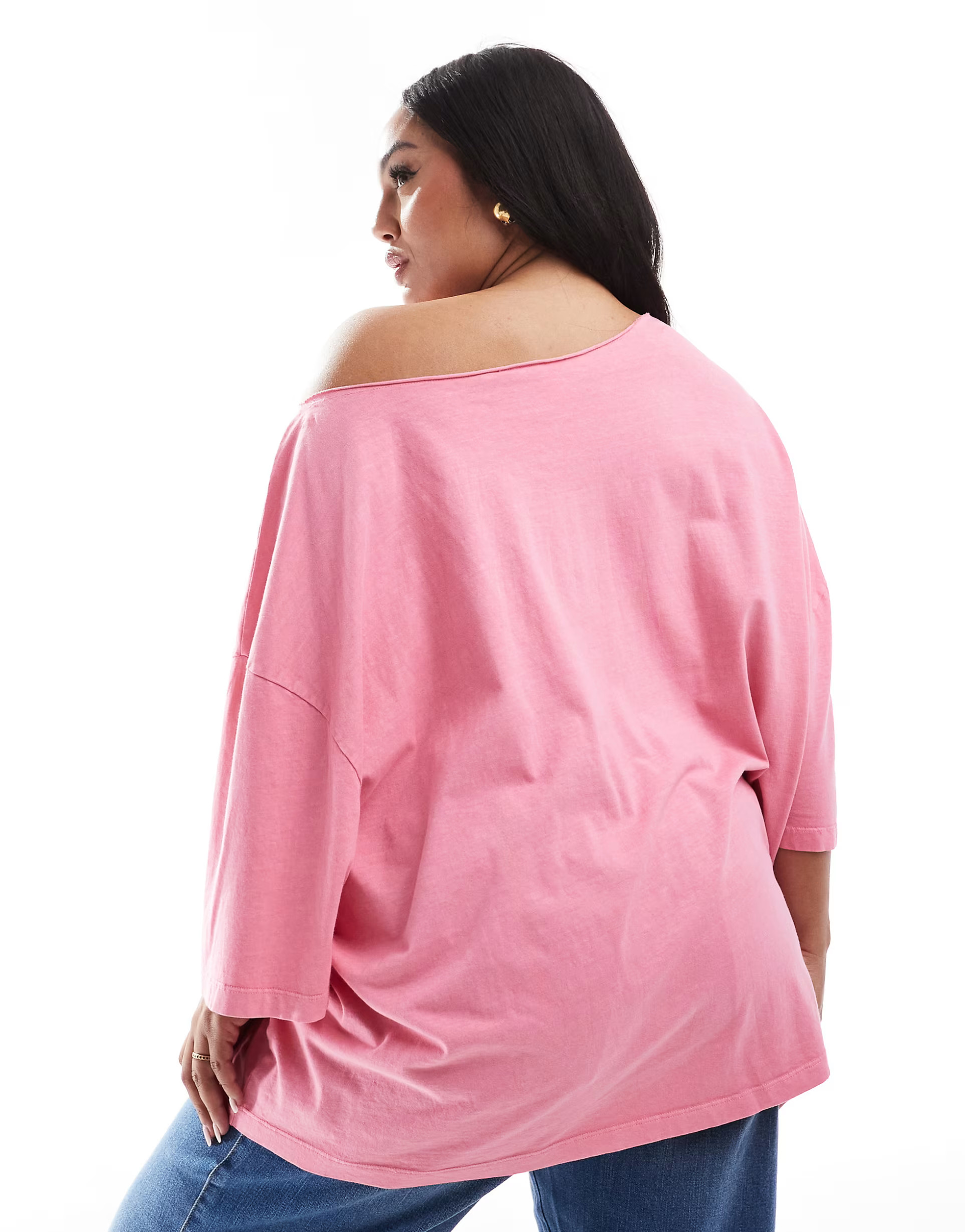 ASOS DESIGN curve slouchy off shoulder oversized tee in washed pink | ASOS (Global)