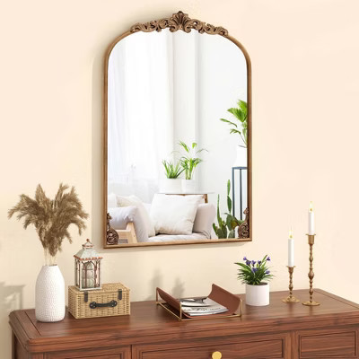 Costway 36" x 24" Gold Traditional Vintage Ornate Baroque Arched Mirror for Wall with Metal Frame | Target
